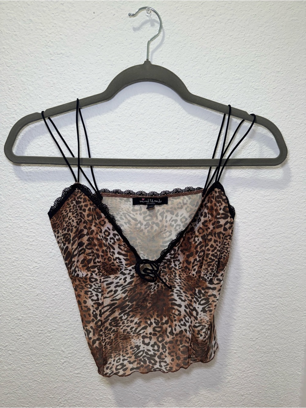 Leopard-Print Lace-Trim Cami in Brown and Black